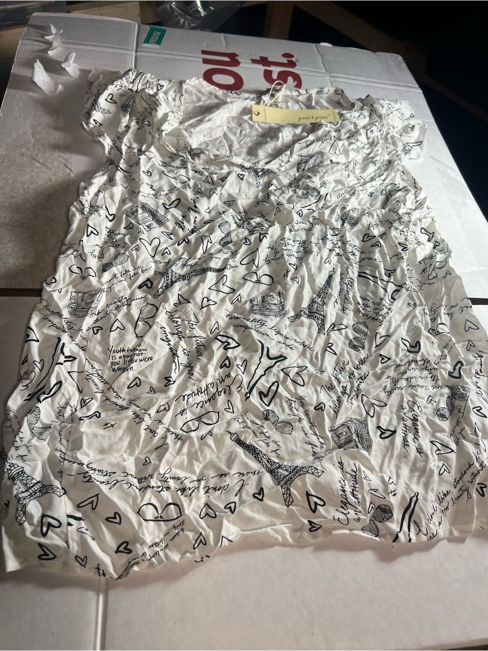 grand & greene White Short-Sleeve Blouse with Black Paris & Heart Print
